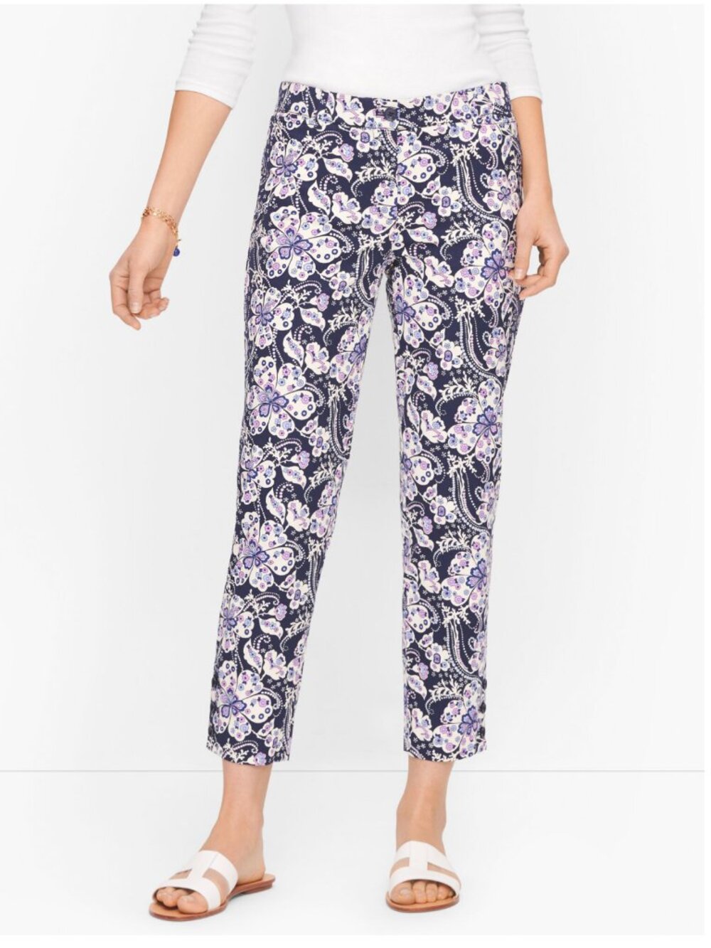 TALBOTS Perfect Crops Curvy Fit Pants Purple Floral Size 12